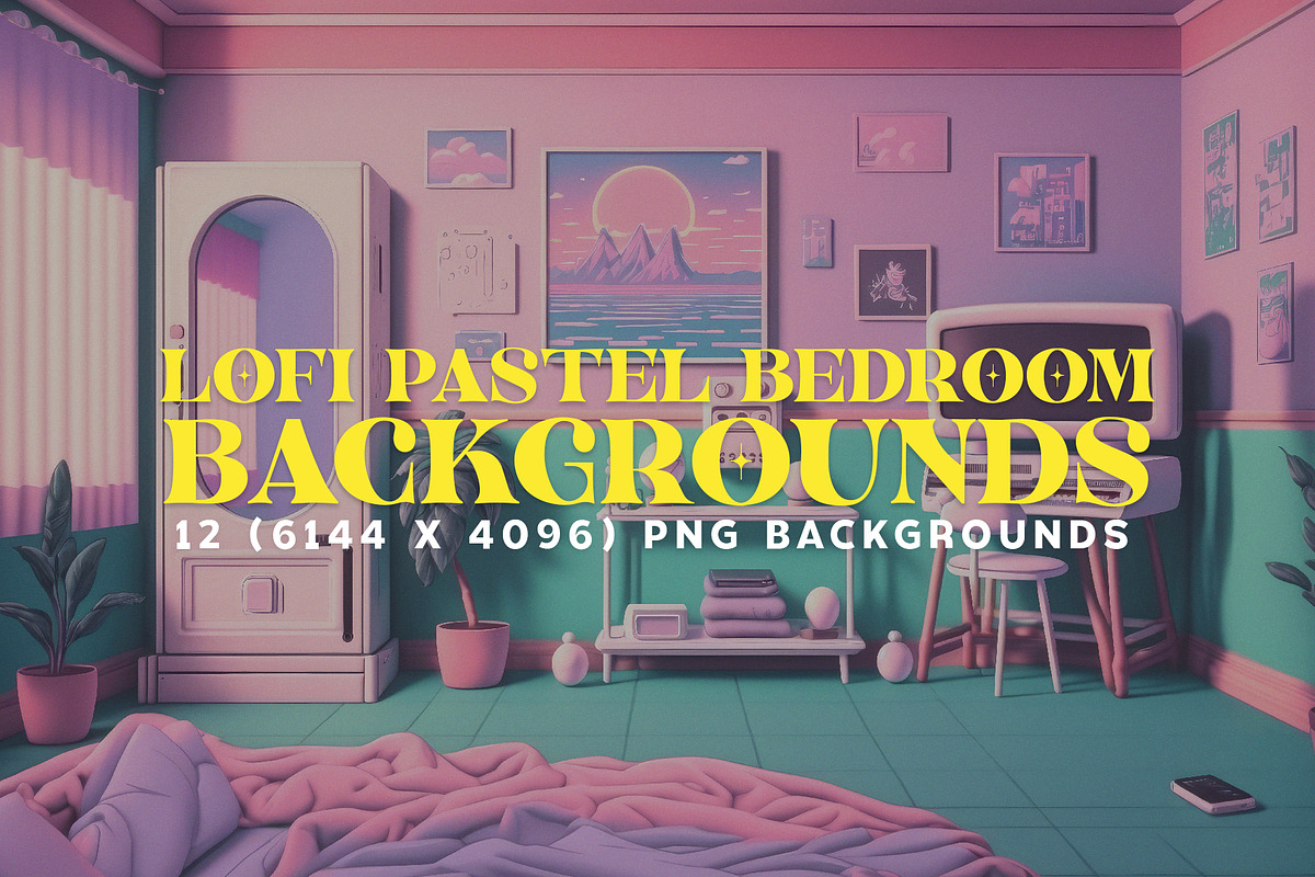 12 Pastel Vaporwave Bedrooms (Lofi), a Background Graphic by HipFonts (Photo 1 of 4)