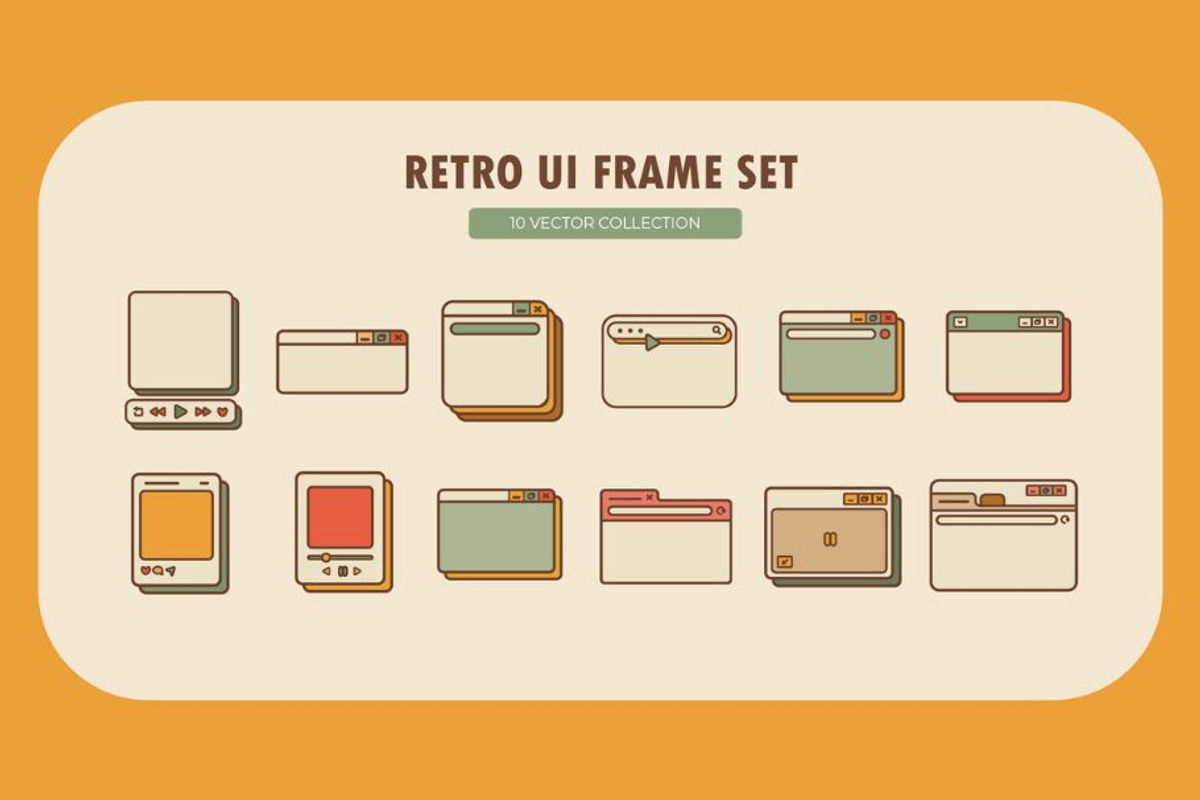 Retro UI Frame Illustration Set, a Technology Illustration by Creathub ...