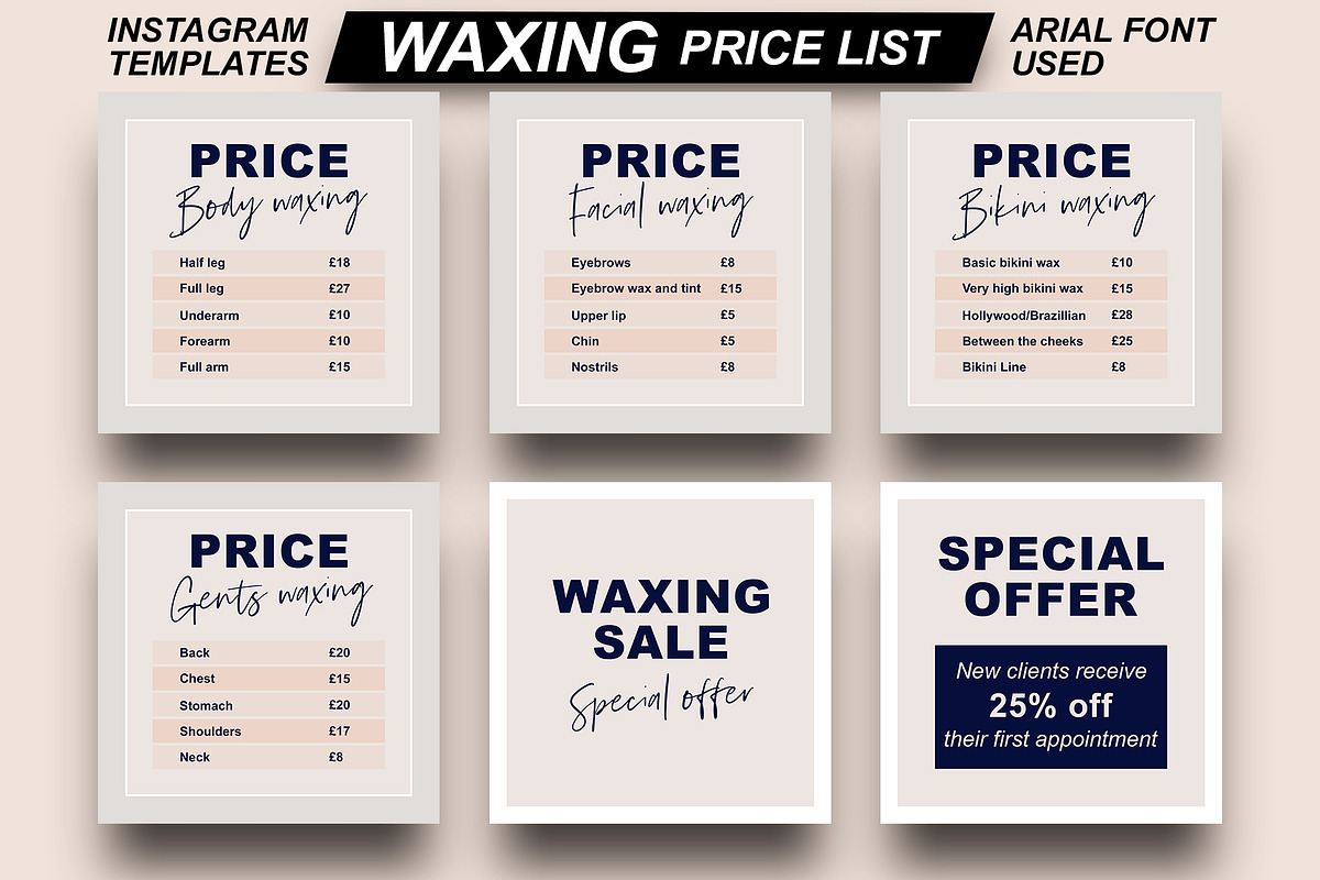 Waxing Price List Instagram Template, a Social Media Template by Love Giftery (Photo 1 of 2)