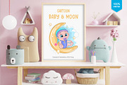 Cartoon Baby & Moon. Tshirt, PNG., a Person Illustration by KENO Mascots (Thumbnail 3 of 4)