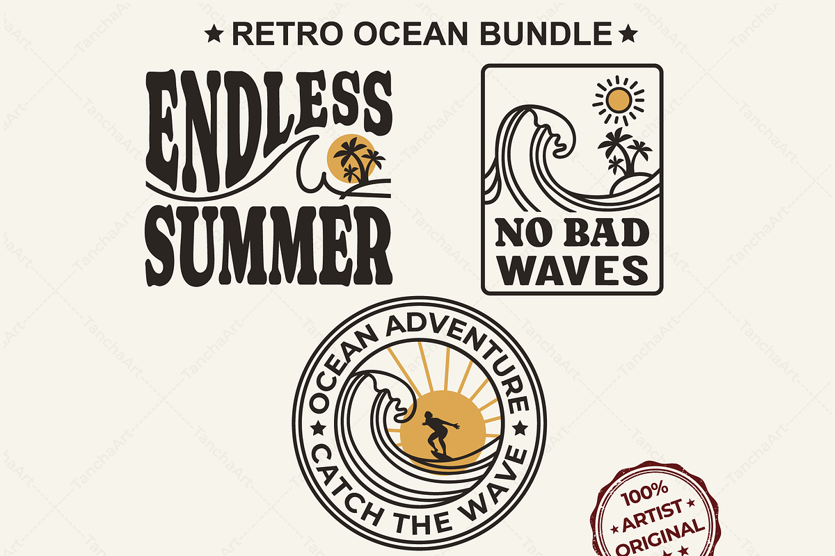 Coastal Ocean Wave Retro Surf SVG, an Object Graphic by TanchaArt (Photo 1 of 11)