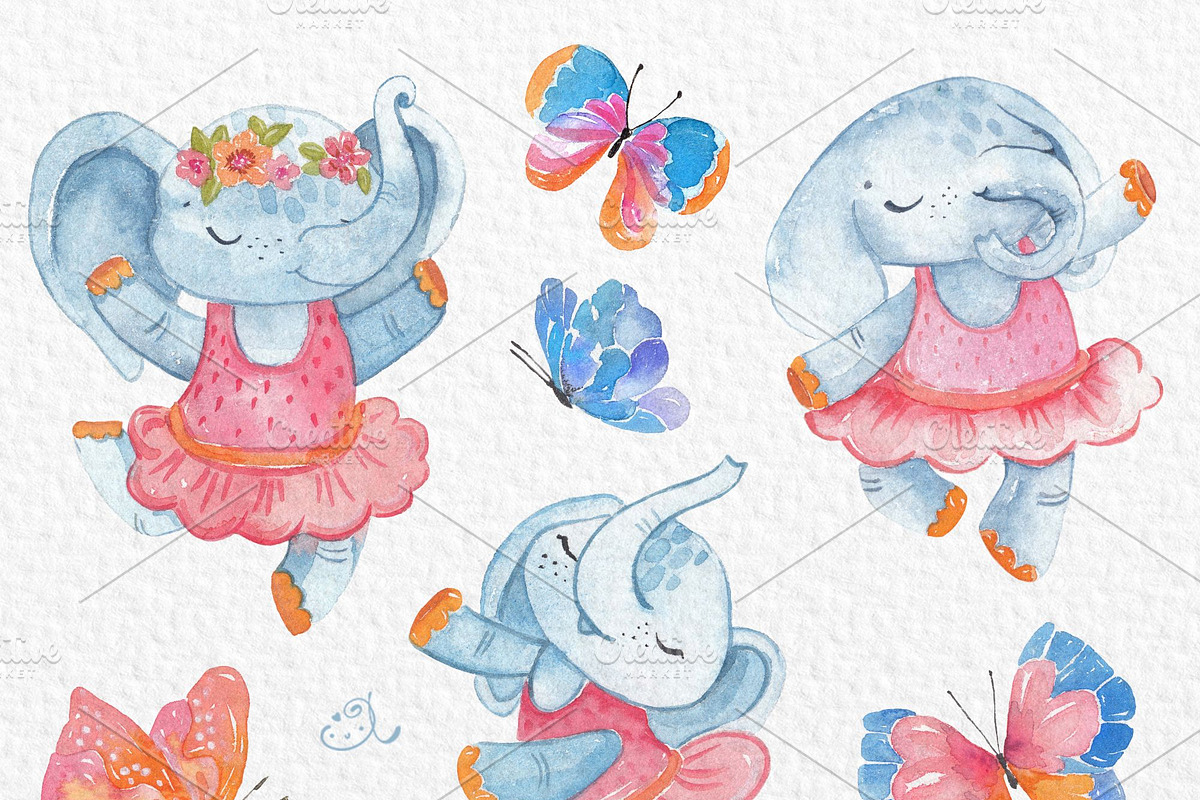 Baby Elephant Watercolor and vector, an Animal Illustration by JaneLane (Photo 2 of 3)