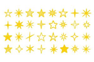 Hand Drawn Gold Doodle Star Set, an Object Illustration by Lemberg Vector