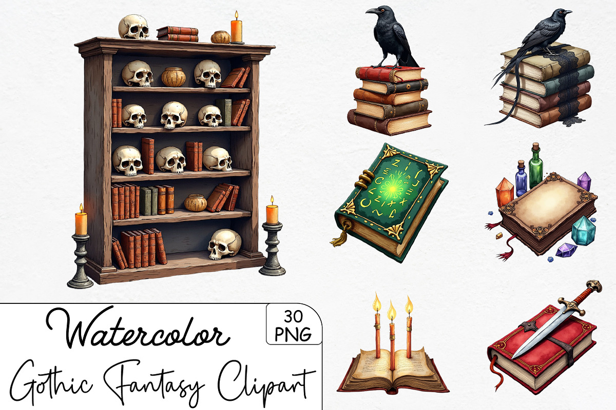 Gothic Fantasy Books Clipart, an Illustration by CrexoraLab (Photo 1 of 5)