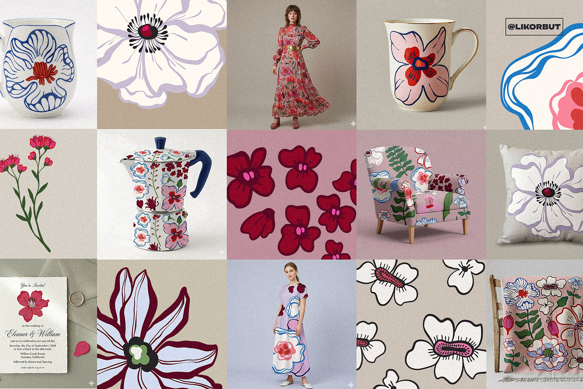 Abstract Modern Flowers Graphics, a Decorative Illustration by likorbut (Photo 4 of 10)