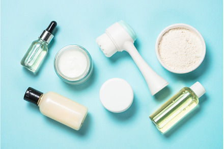 Skin care product on blue background, a Beauty & Fashion Photo by Nadia-nb