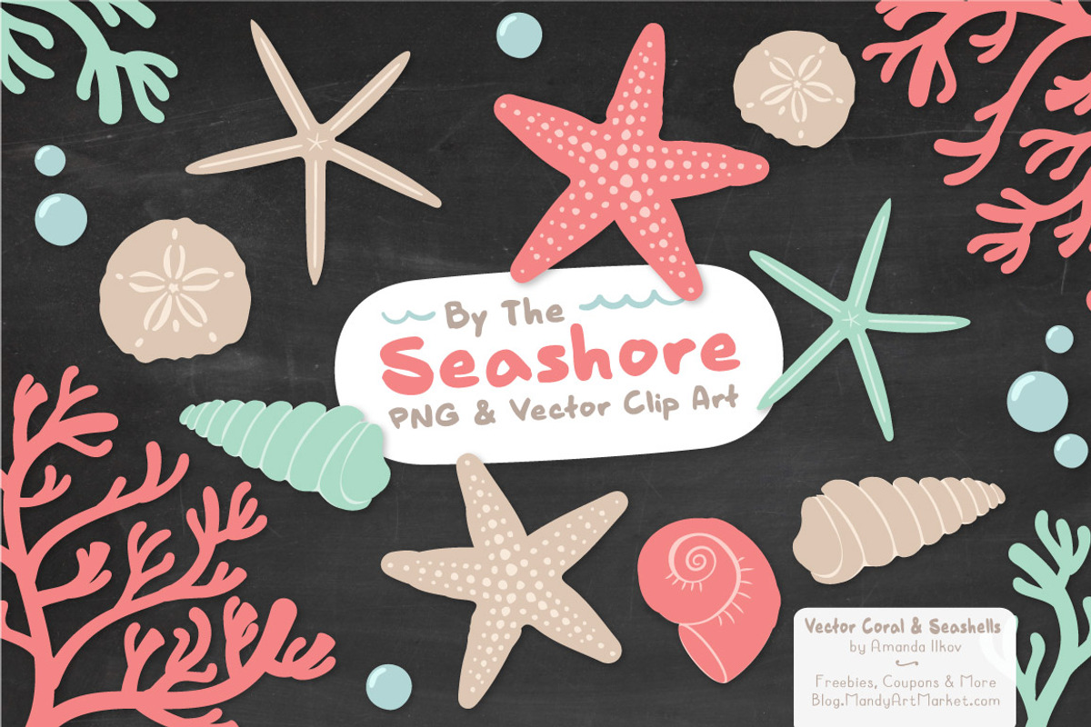 Seashells Clipart in Mint & Coral, an Illustration by Amanda Ilkov (Photo 3 of 5)