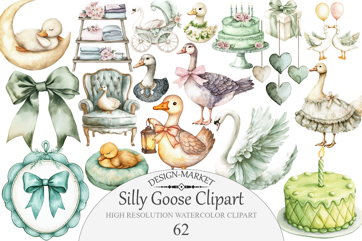 Watercolor Silly Goose Clipart, an Illustration by Design Market (Photo 1 of 5)