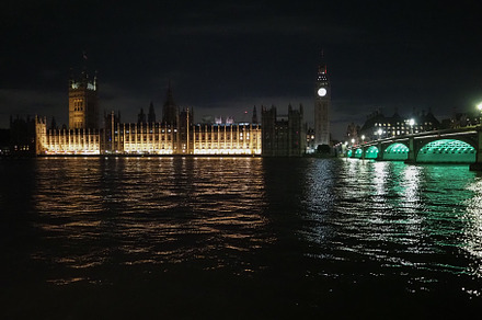 Houses of Parliament and Westminster Bridge at night in London, a Photo by WorldPhotos