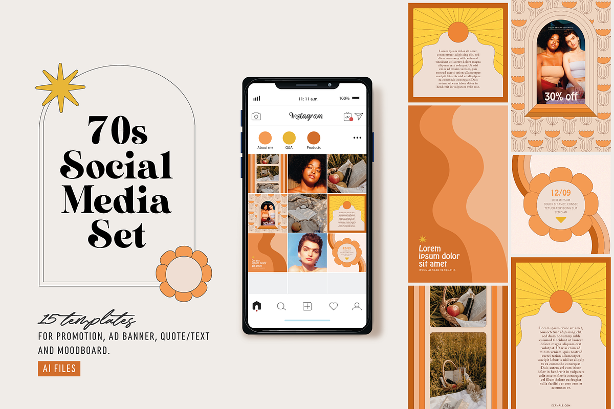 70s Social Media Set, a Social Media Template by designerbianca (Photo 1 of 8)