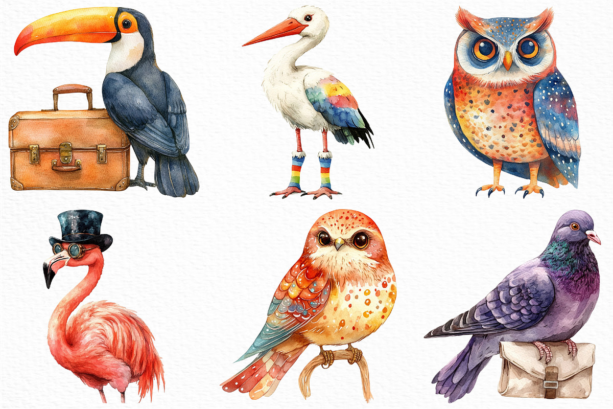 Watercolor Quirky Whimsical Birds, an Illustration by Craft Nest (Photo 5 of 6)