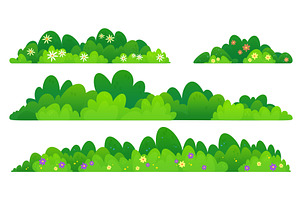 Green bush border with flowers, an Object Illustration by art PVP - market