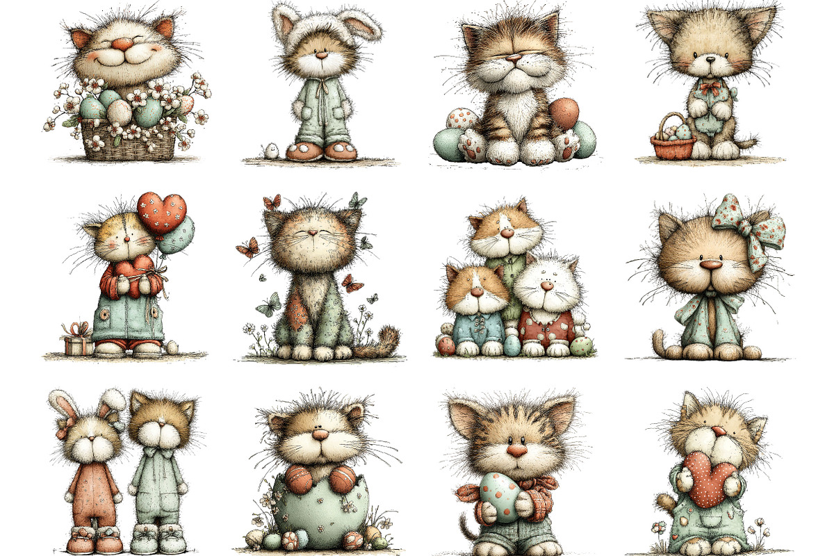 Whimsical Easter Cats Clipart, an Illustration by Designking (Photo 3 of 5)