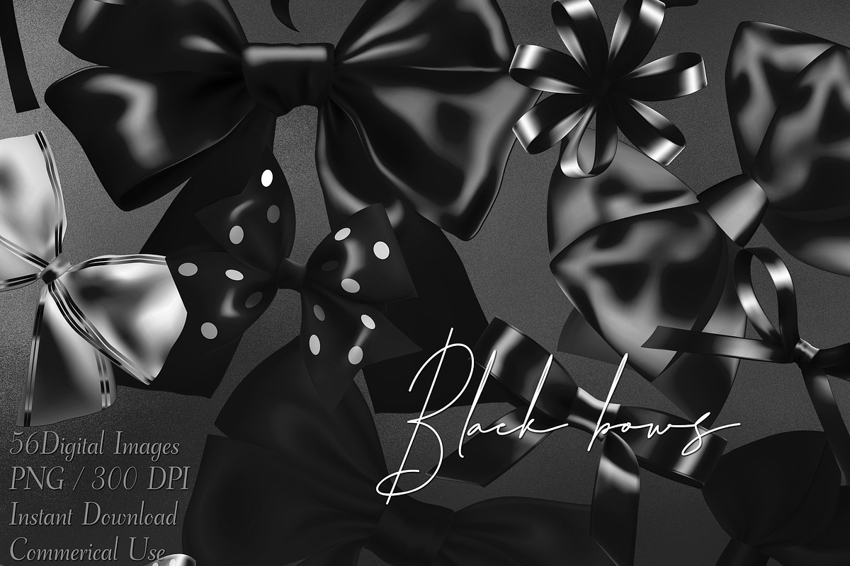 56 Black Satin Bows and Ribbons PNG, an Object Graphic by ThingsbyLary (Photo 1 of 10)