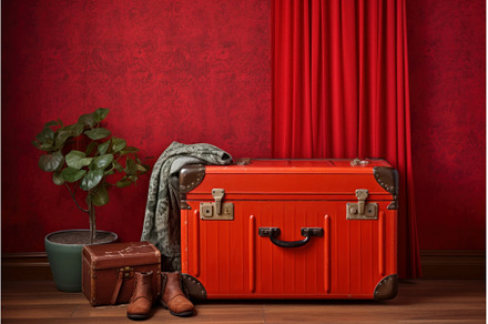 Closed red suitcase with clothing in, a Holiday Photo by Ylivdesign
