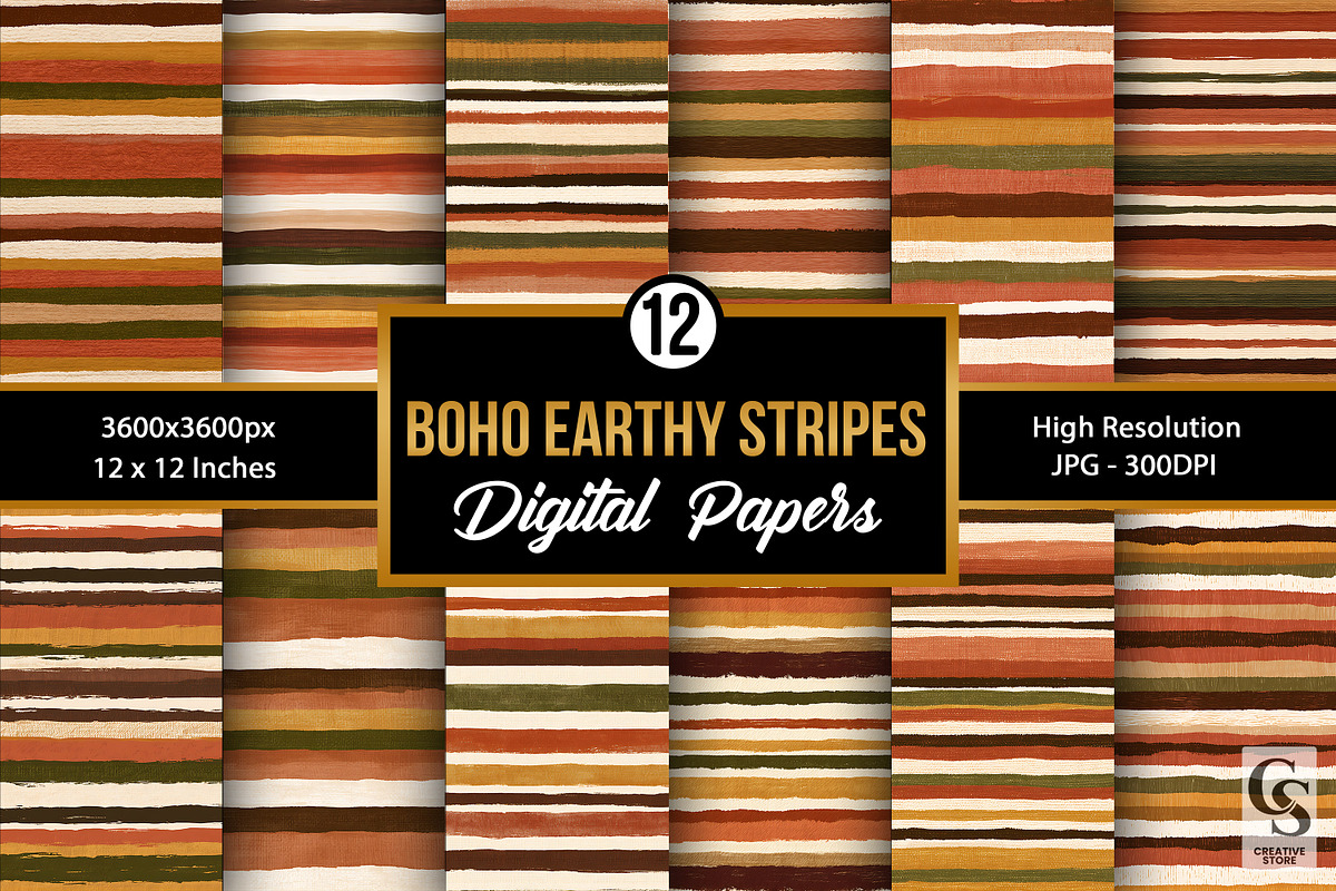 Boho Earthy Fall Stripes Patterns, a Pattern Graphic by Creative Store (Photo 1 of 5)