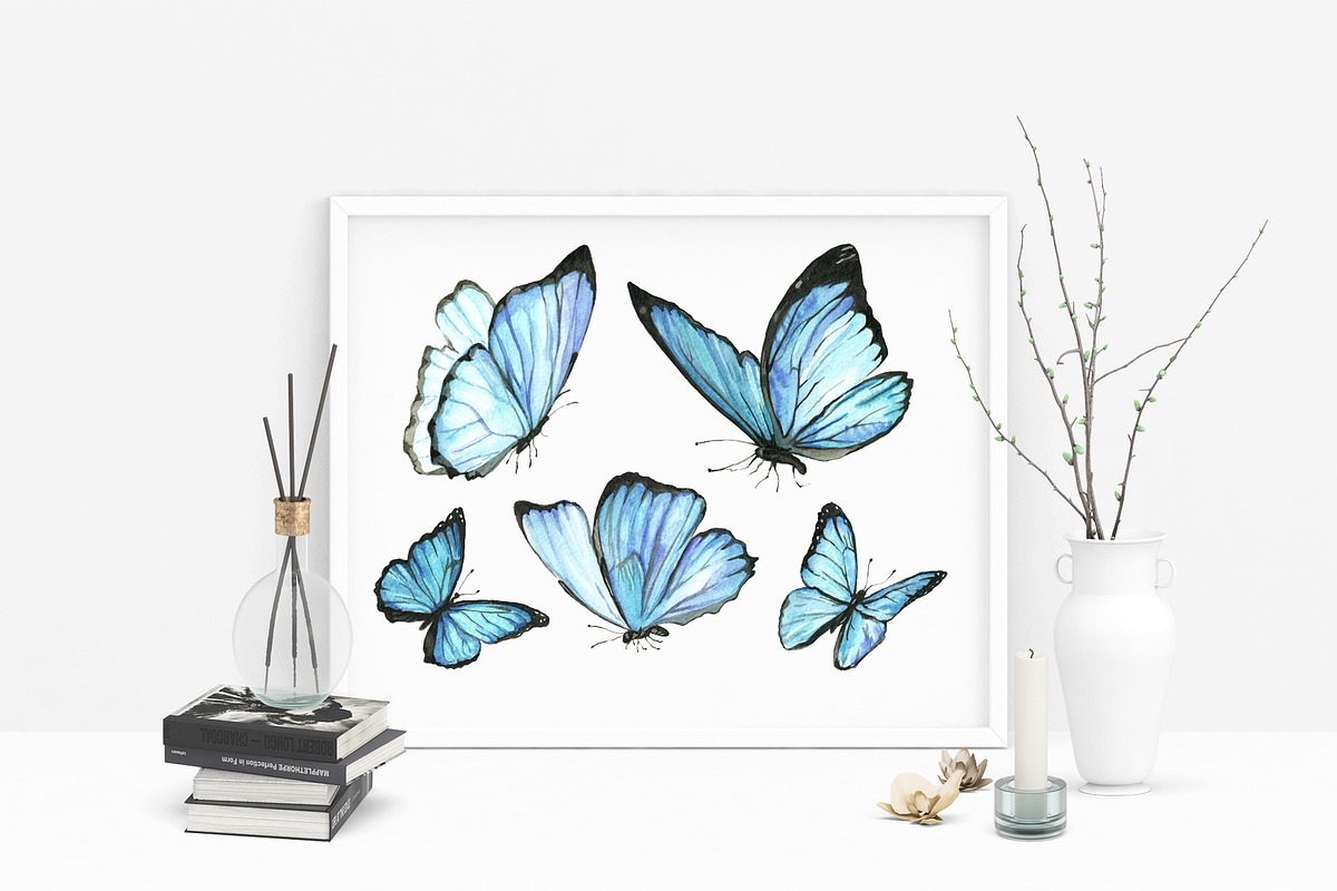 Set of watercolor blue butterflies, an Illustration by Art Watercolor (Photo 2 of 6)