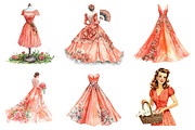 Coral Spring Vintage Woman Clipart, an Illustration by CreationArt (Thumbnail 2 of 5)