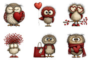 Whimsical Valentines Owls Clipart, an Illustration by CreationArt (Thumbnail 4 of 5)
