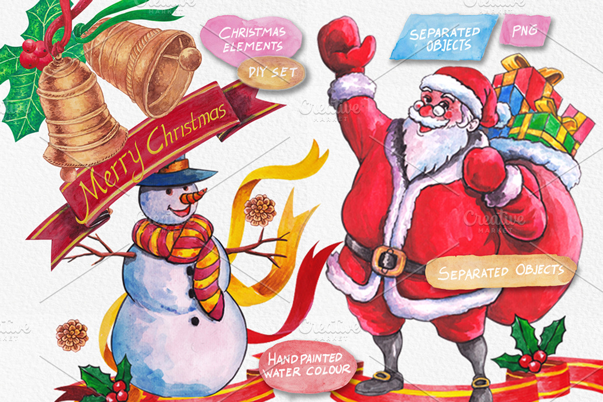 christmas watercolour elements, an Illustration by TwonTwo Studio (Photo 2 of 3)