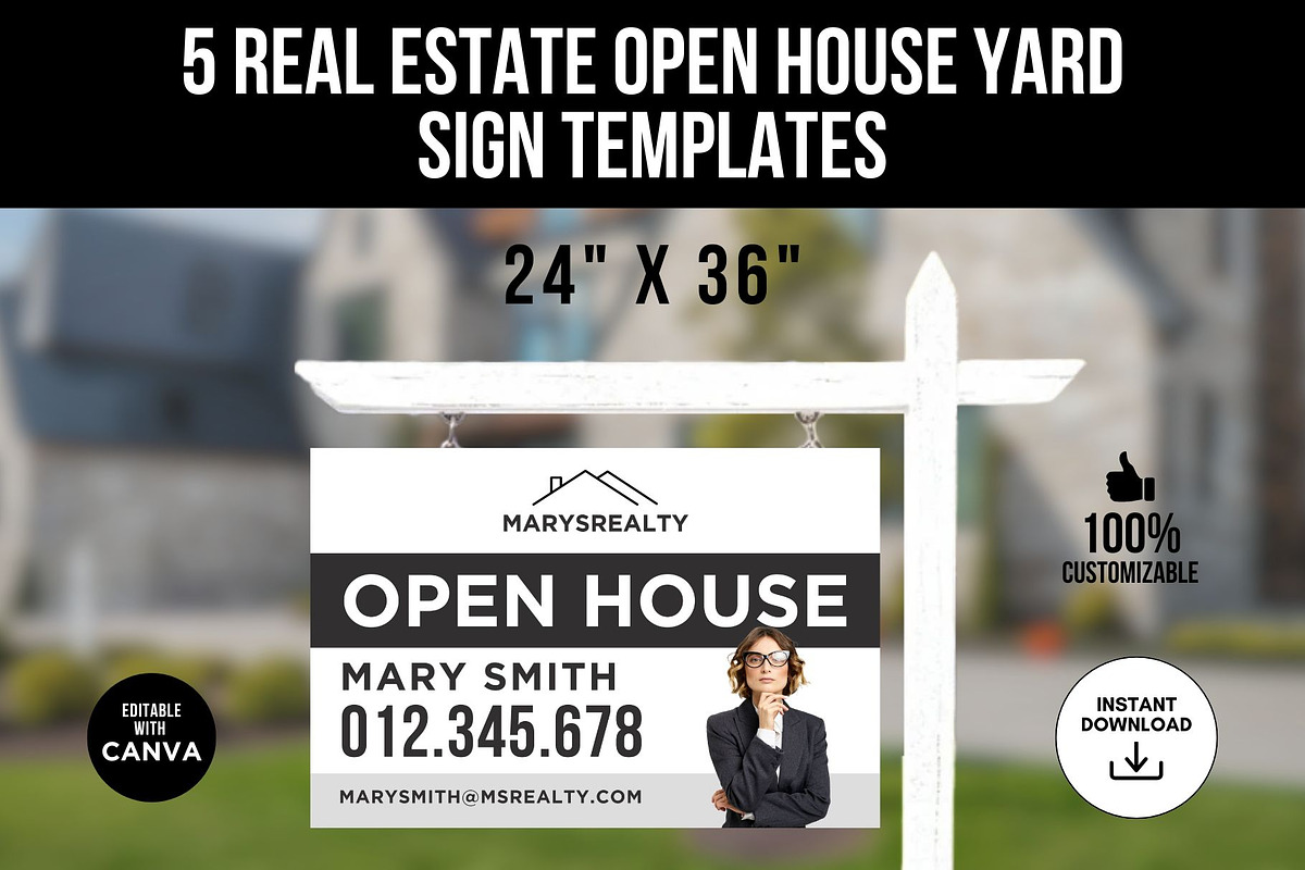 Open House Yard Sign Canva Templates, a Marketing Template by CreativeVinesStore (Photo 1 of 5)