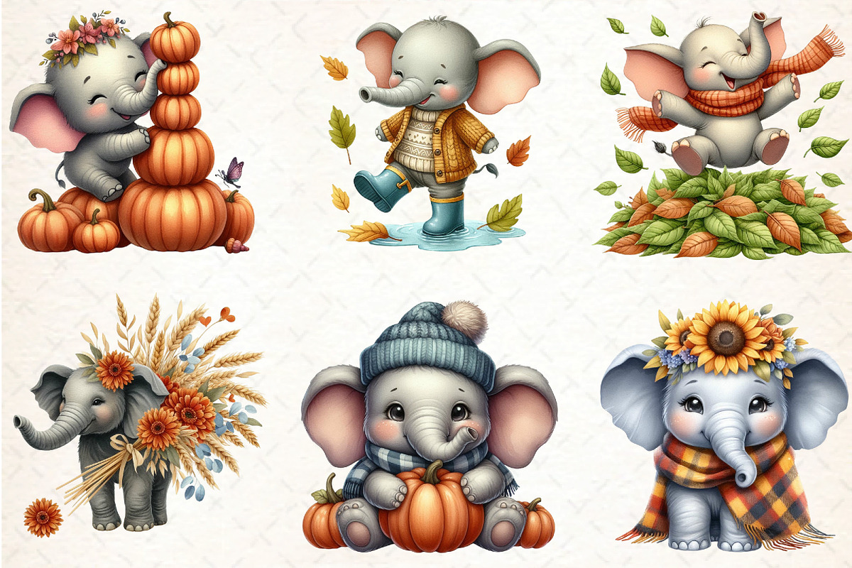 Cute Autumn Elephant Sublimation, an Illustration by DreamCafeArt (Photo 4 of 6)