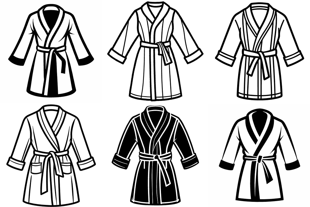 Set of Bathrobe vector silhouettes, an Object Graphic by Billah Hub