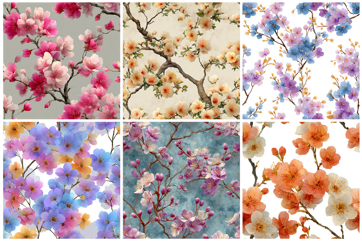 Pastel Floral Trees Digital Papers, a Texture Graphic by CitraGraphics (Photo 3 of 6)