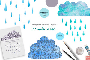 Cloudy Days Watercolor Graphics