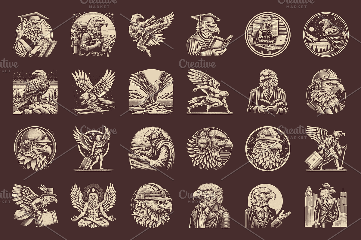 Vintage Hand-Drawn Eagle Designs, an Animal Illustration by devastd (Photo 4 of 8)