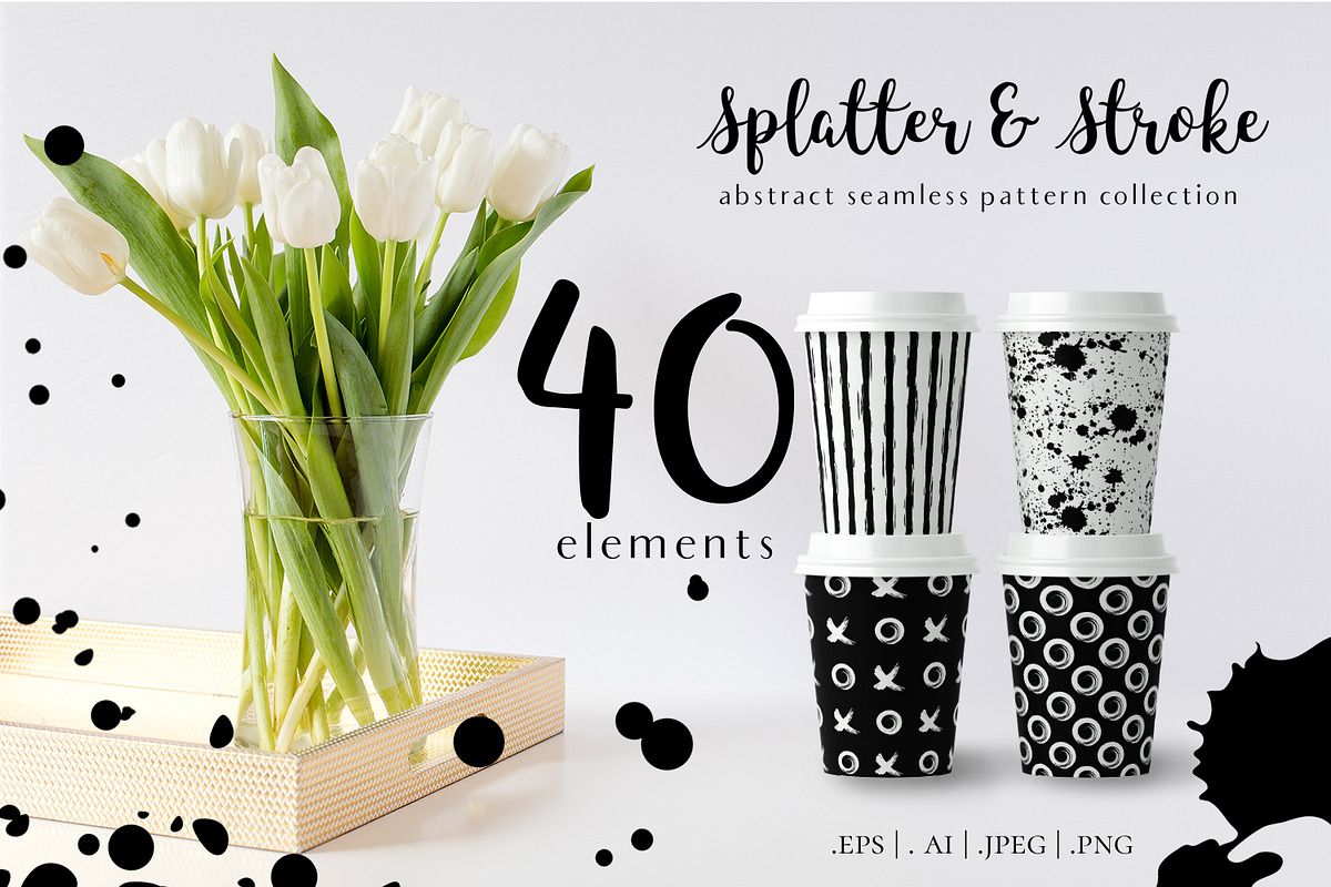 Paint Splatter & Stroke Patterns, a Pattern Graphic by NKTN graphics (Photo 1 of 16)