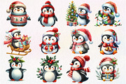 Christmas Penguin Watercolor Clipart, an Illustration by Dream Creation (Thumbnail 4 of 5)