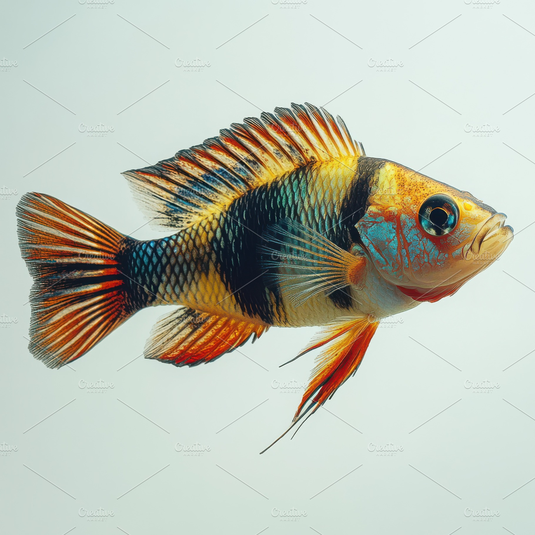 Beautiful colorful cichlid fish swim, an Animal Photo by Pixeness Studio