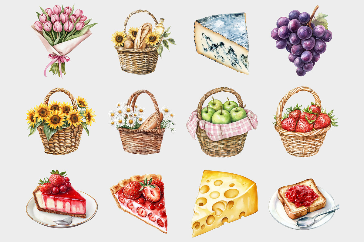 Watercolor Picnic Clipart, a Seasonal Illustration by Design Market (Photo 2 of 4)
