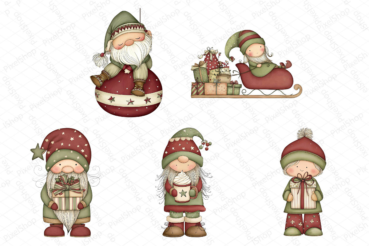 Christmas Gnome Clipart, an Illustration by DreamPrint404 (Photo 3 of 6)