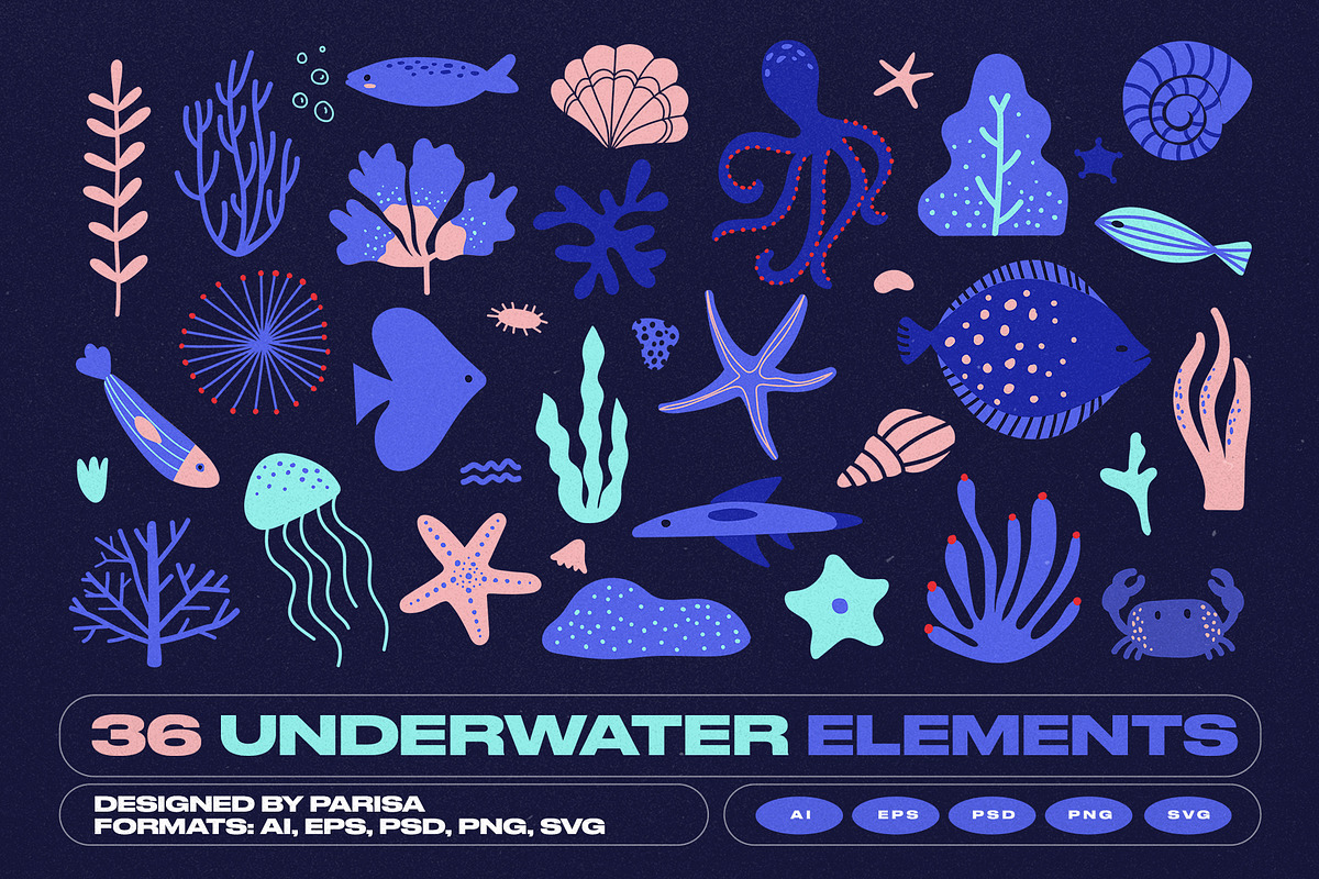 Underwater Fishes & Shells Elements, an Object Graphic by Parisa-Artstudio (Photo 1 of 5)