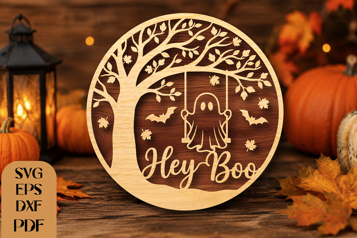 Hey Boo Halloween Ghost SVG LaserCut, an Object Graphic by DreamCafeArt (Photo 1 of 4)
