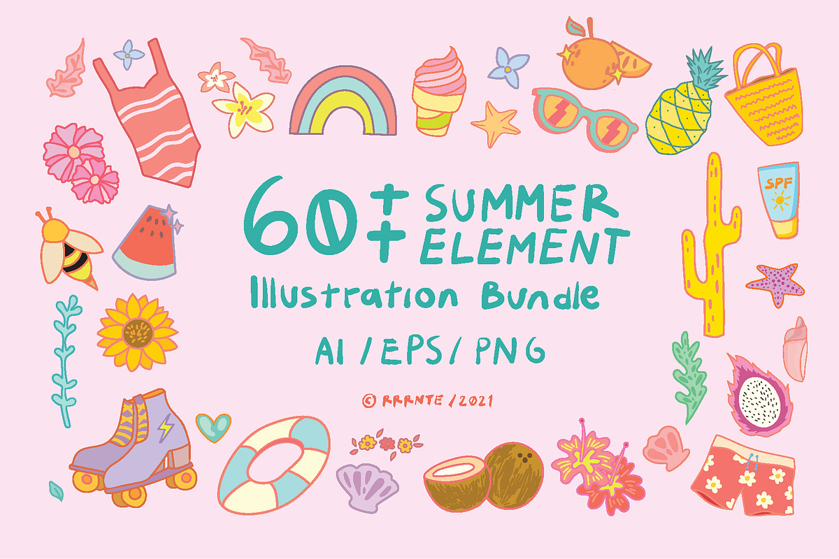 60+ Summer Element Clip Art Bundle, an Illustration by rrrnte (Photo 1 of 6)