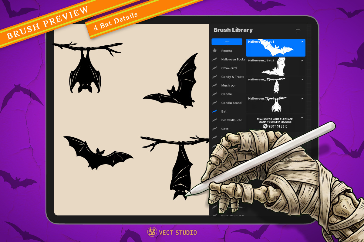 17 Bat Halloween Stamp Brushes, a Brush Add-On by vectstudio (Photo 3 of 10)