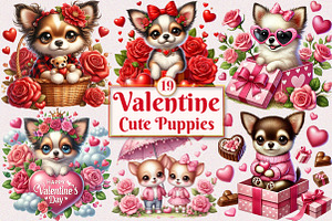 Valentine Cute Puppies Clipart, a Seasonal Illustration by Craft Nest