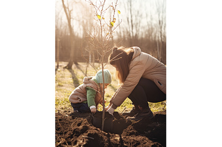 A woman along with a child are