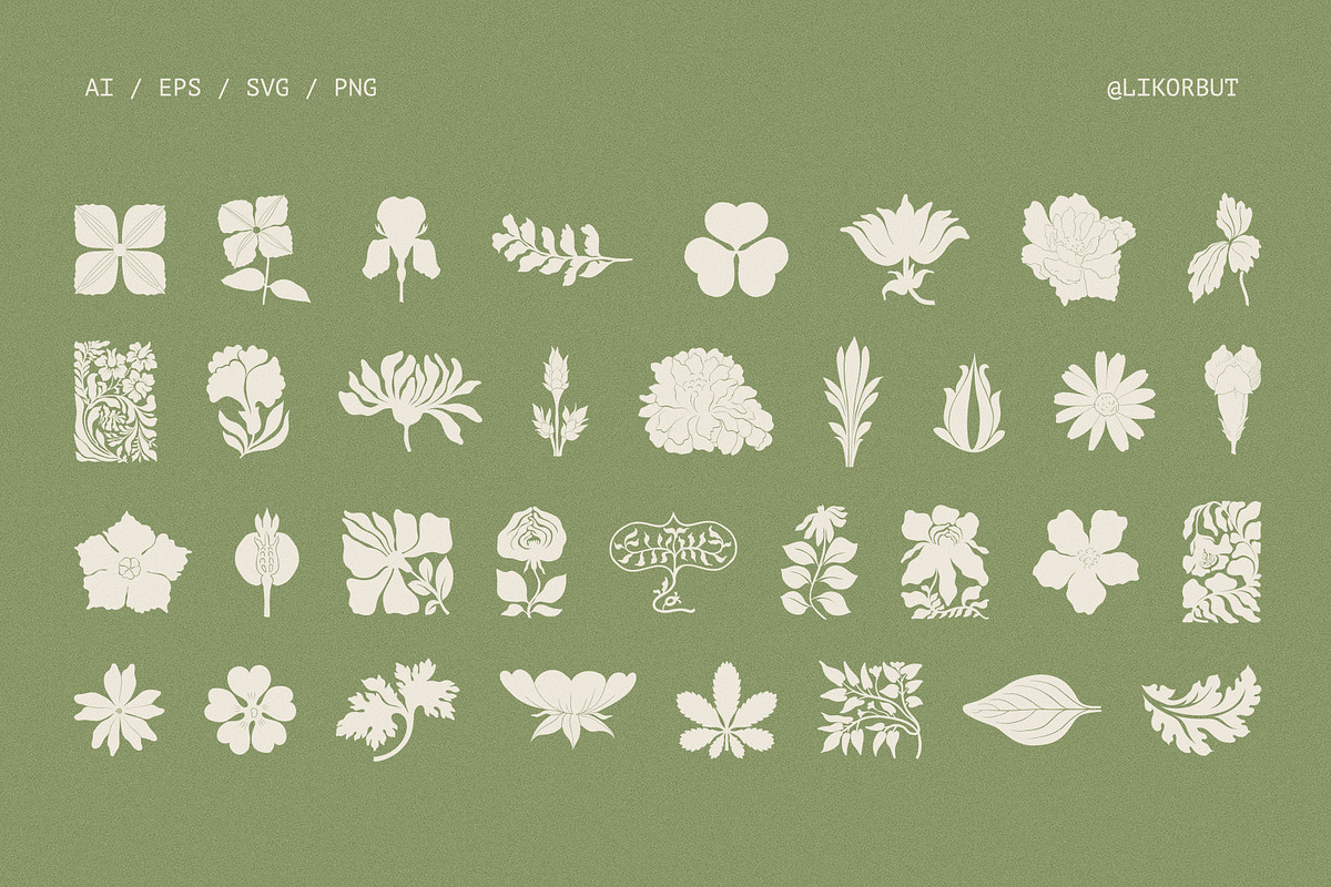 70 Vintage Bold Silhouette Flowers, an Object Illustration by likorbut (Photo 5 of 10)