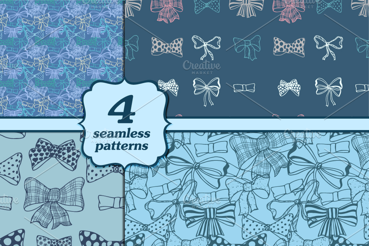 Set of bows, hand drawn patterns
