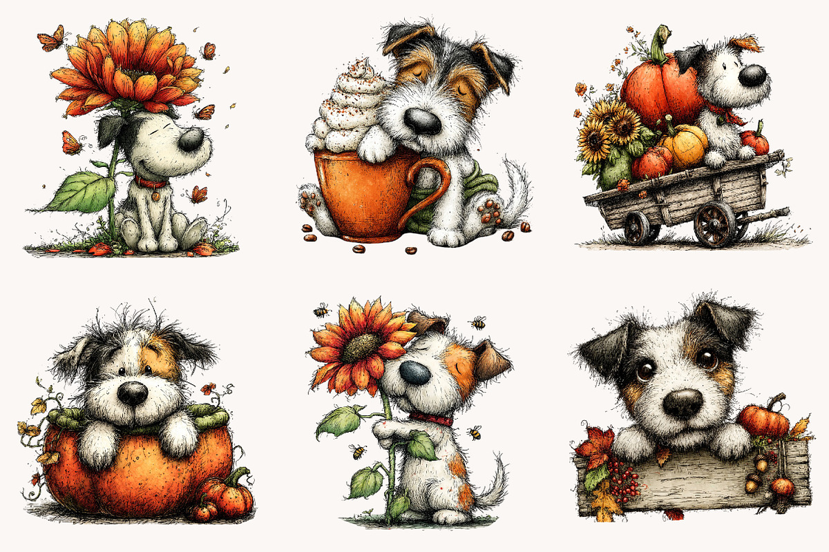 Quirky Autumn Dog Clipart, a Seasonal Illustration by Designworld (Photo 3 of 10)