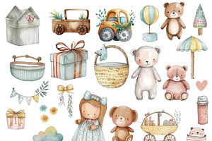 Cute Baby Shower Watercolor Clipart