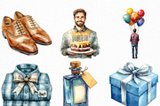 Watercolor Man’s Birthday Clipart, an Illustration by Craft Nest (Thumbnail 5 of 6)