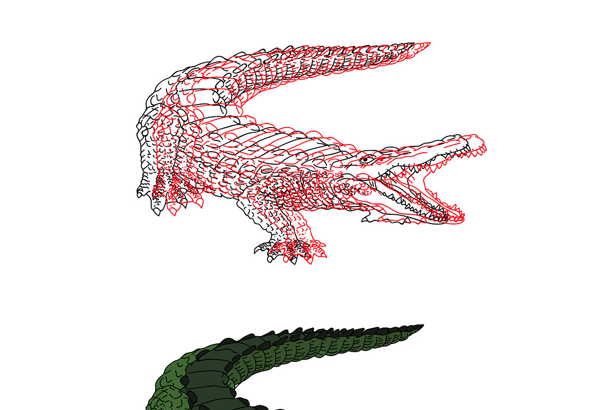hand drawn crocodile vector set, an Illustration by OS