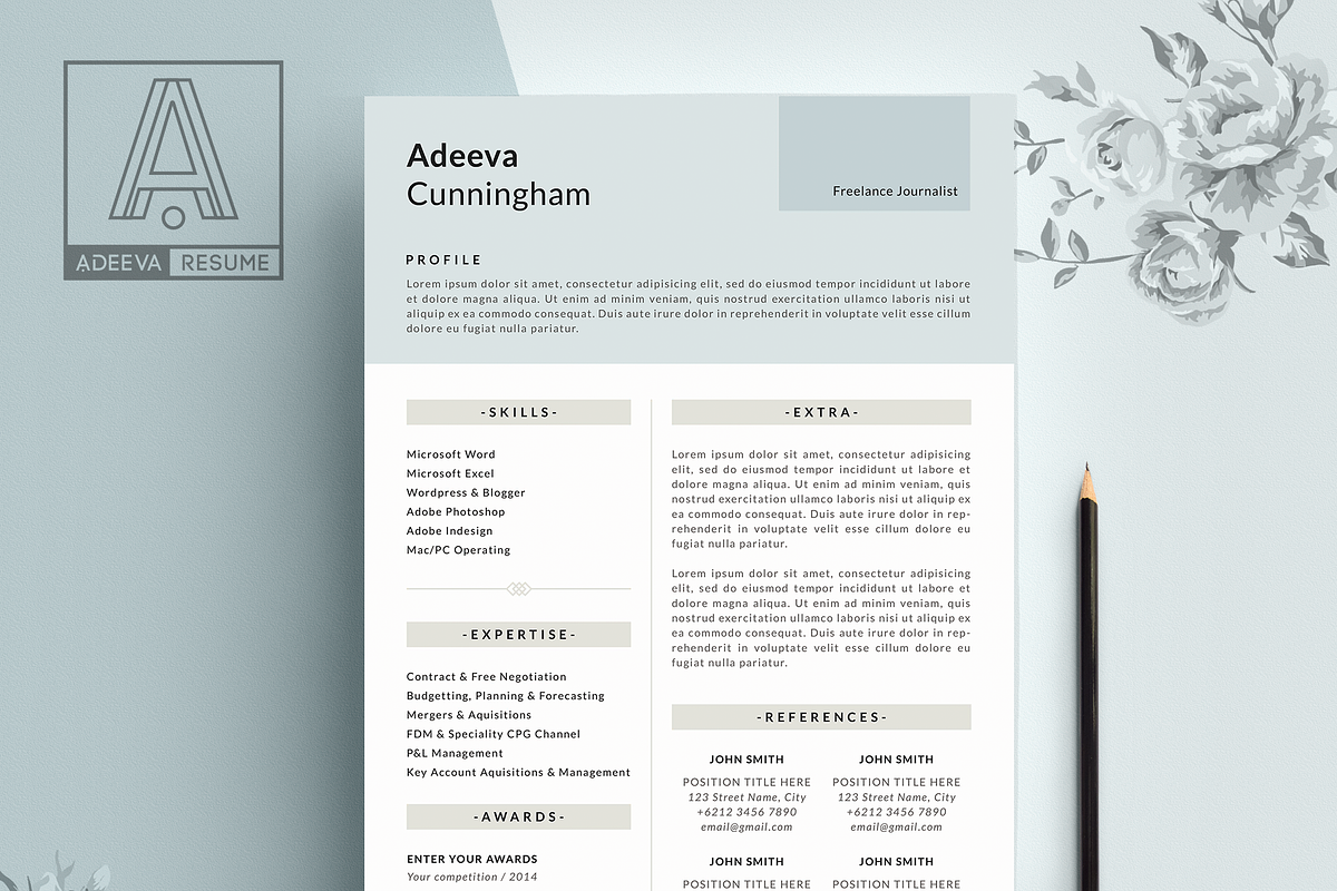 Simple Resume Template Cunningham, a Resume Template by AdeevaResume (Photo 3 of 4)