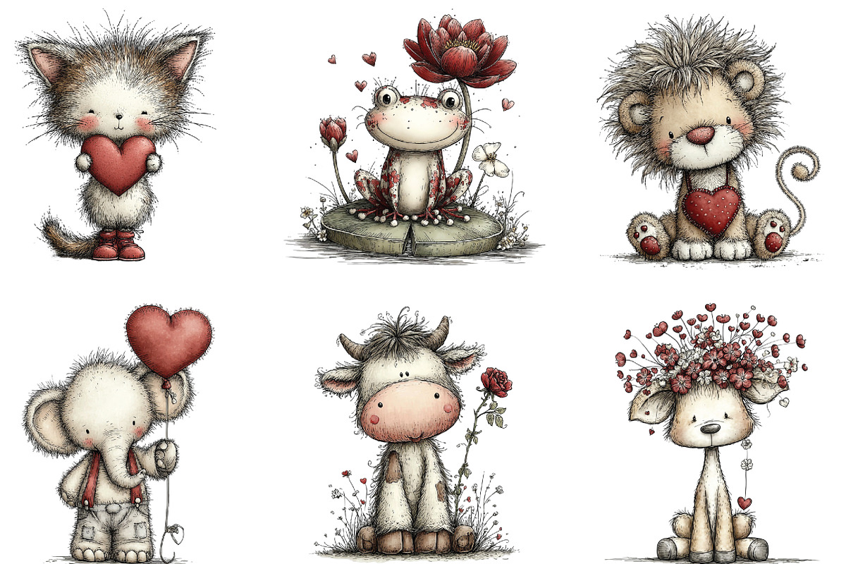 Whimsical Valentine Day Animals PNG, an Illustration by CraftArtStudio (Photo 2 of 6)