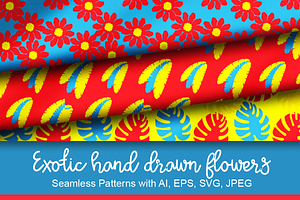 Hand drawn flowers, seamless pattern